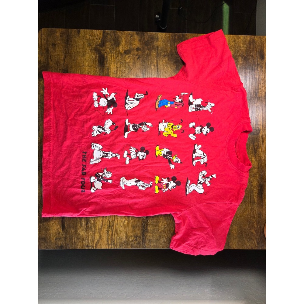 Disney Store Kids Red The Fab Four Mickey Donald Goofy Pluto Graphic Tee L 10/12